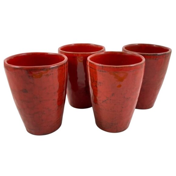 Noemi Ceramiche Handcrafted Ceramic Tumblers Set Of 4 Red Black Glaze Cups Made - Picture 4 of 8